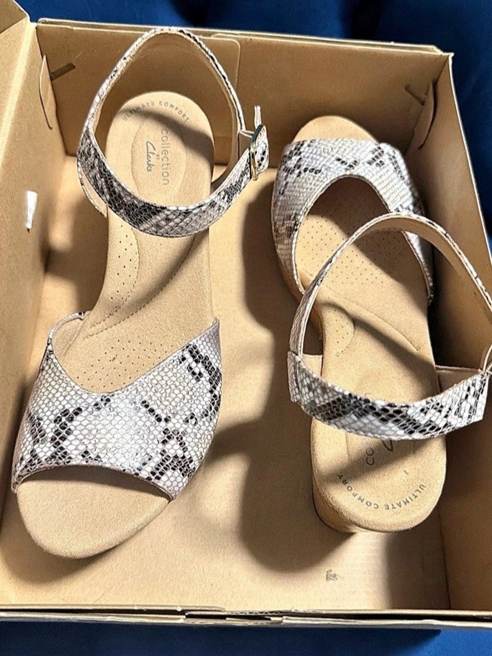 Clarks Women's Annadel Mystic Wedge Sandal, Natural Snake Synthetic, 10 M